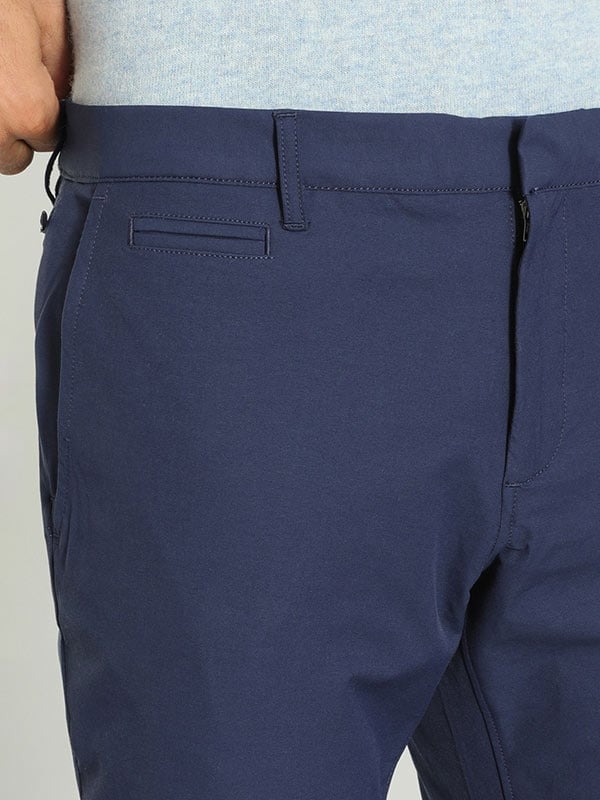 Indian Terrain Men's Comfort Fit Solid Navy Trousers
